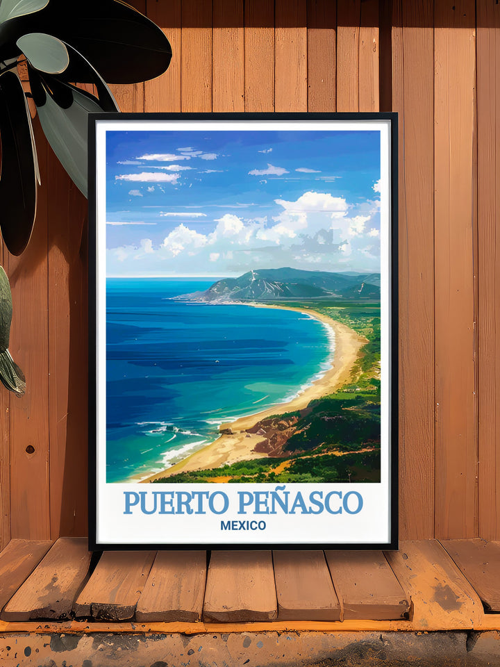 Custom print of Puerto Peñasco focusing on the scenic beauty of Cholla Bay, bringing the serene atmosphere of this coastal retreat into your home. Ideal for beach lovers and those who appreciate Mexican art, this print is a thoughtful and unique gift for any occasion.