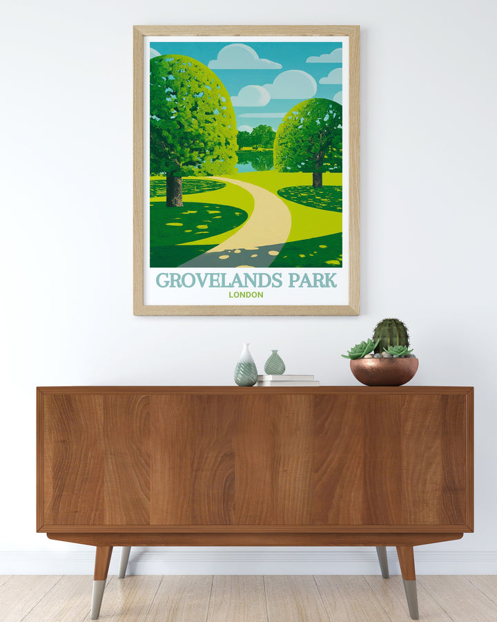 Showcase the peaceful landscapes of Grovelands Park and Broomfield Park with these stunning London park prints. Featuring iconic views from Enfield and Southgate, these framed prints are a must have for any vintage travel print collection.
