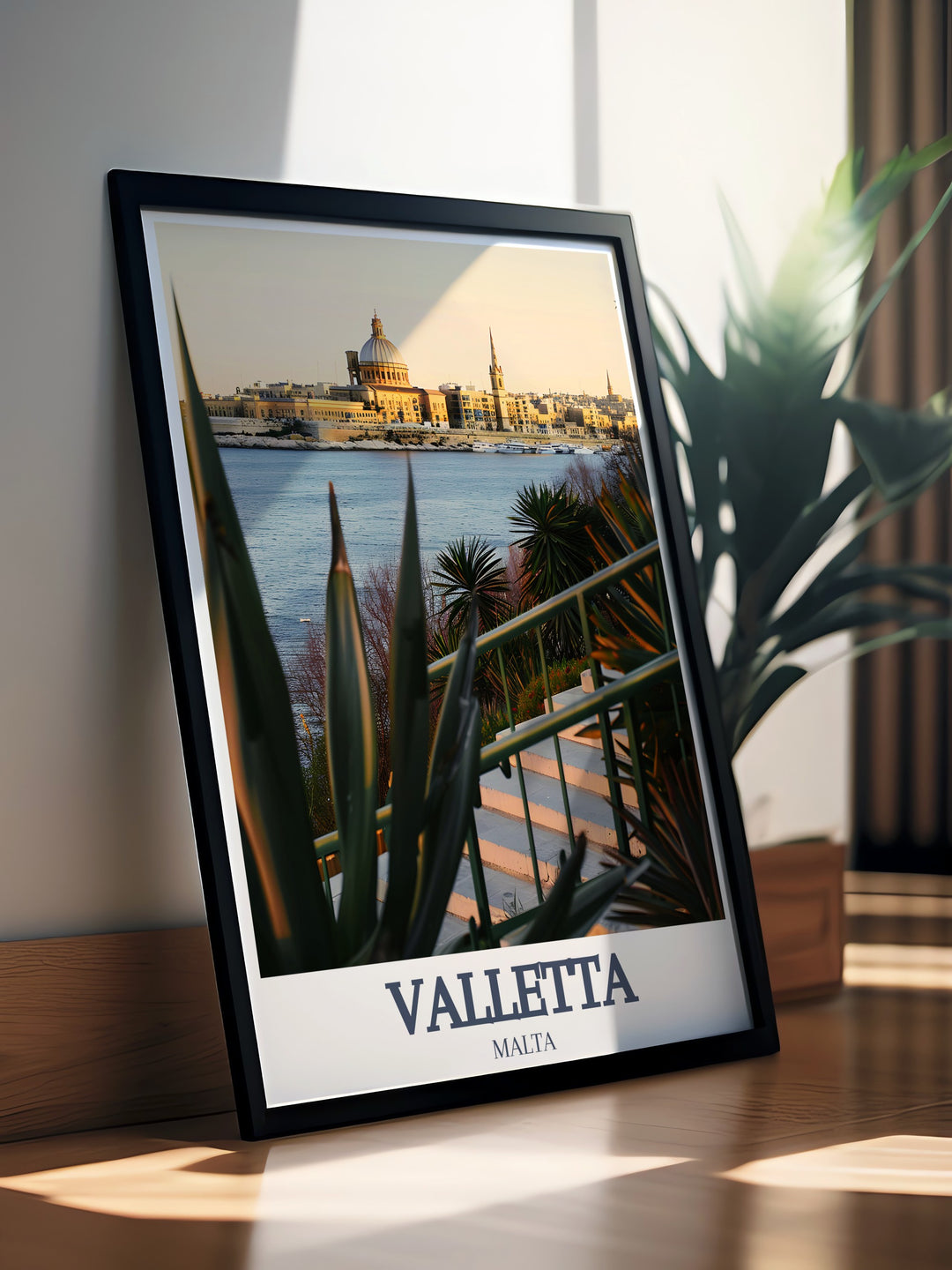 A beautifully designed Valletta poster print capturing the essence of Maltas capital city, featuring the Basilica of Our Lady of Mount Carmel and the iconic Grand Harbour. Perfect for anyone who loves Maltas history and architecture, this artwork adds elegance to any space.