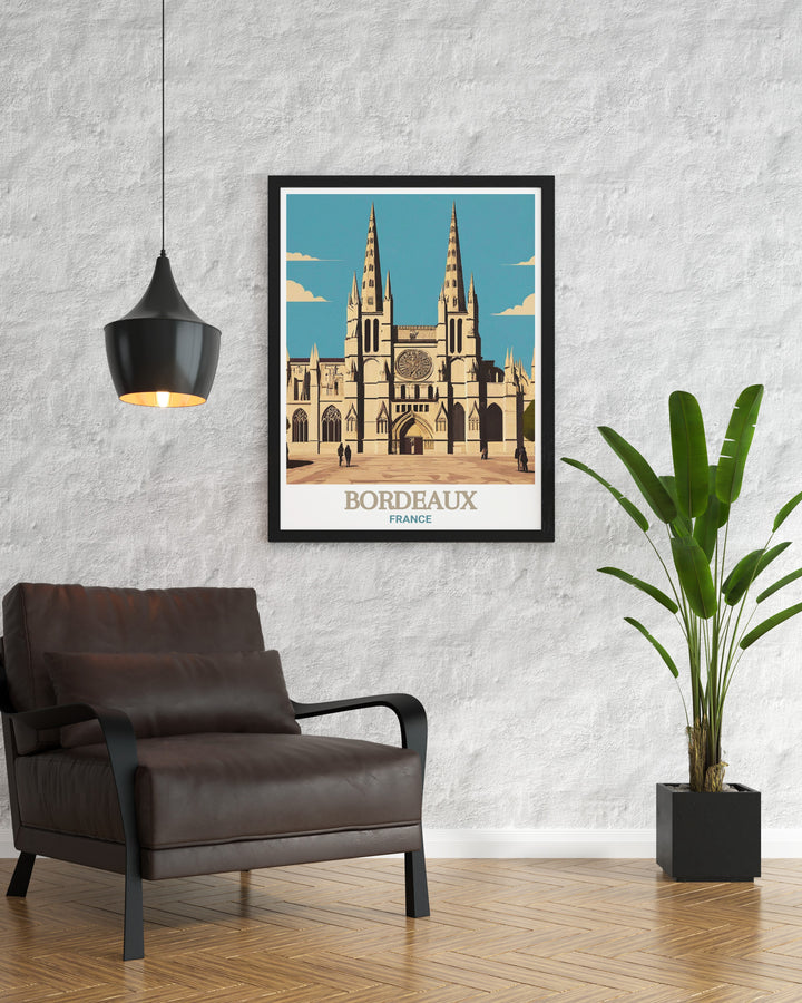 Adorn your walls with the grandeur of Bordeaux Cathedral through this detailed art print. The artwork highlights the Gothic architectural elements that make the cathedral a symbol of French heritage, making it a must have for lovers of history and architecture