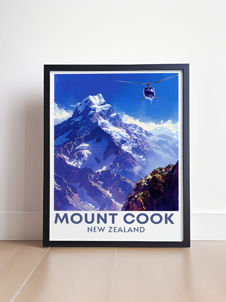 New Zealand gift idea featuring a stunning Mt Cook poster this artwork is perfect for birthdays anniversaries or special occasions for those who love travel and nature offering a timeless addition to any collection of bucket list prints