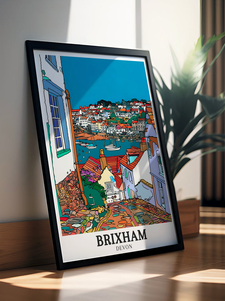 The Brixham Harbour Travel Print captures the beauty and tranquility of this historic English town, offering a perfect addition to any wall, especially for those who love the sea and maritime history.