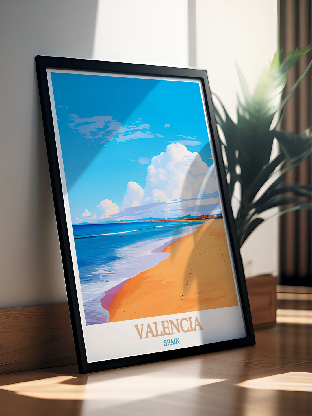 Discover the charm of Valencia with our beautiful Malvarrosa Beach artwork perfect for modern decor enthusiasts and those seeking unique travel gifts that inspire future adventures and memories