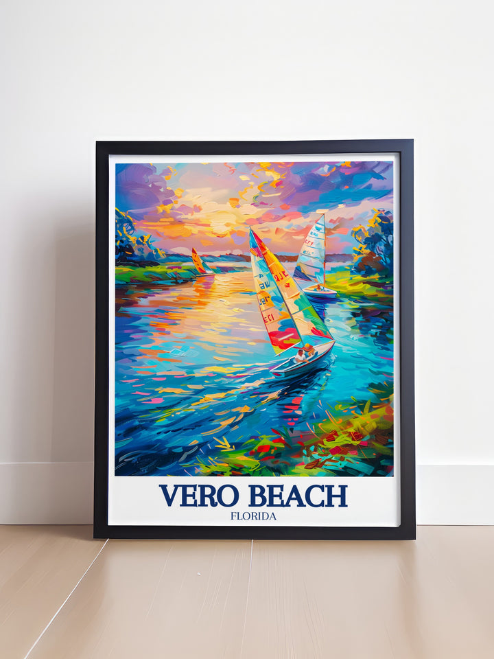 Vero Beach poster print brings the beauty of Floridas coastline into your home. Capturing the serene sands and peaceful atmosphere, this artwork is perfect for coastal decor lovers or those seeking to commemorate their trip to Vero Beach. The perfect addition to any Florida travel gift collection.