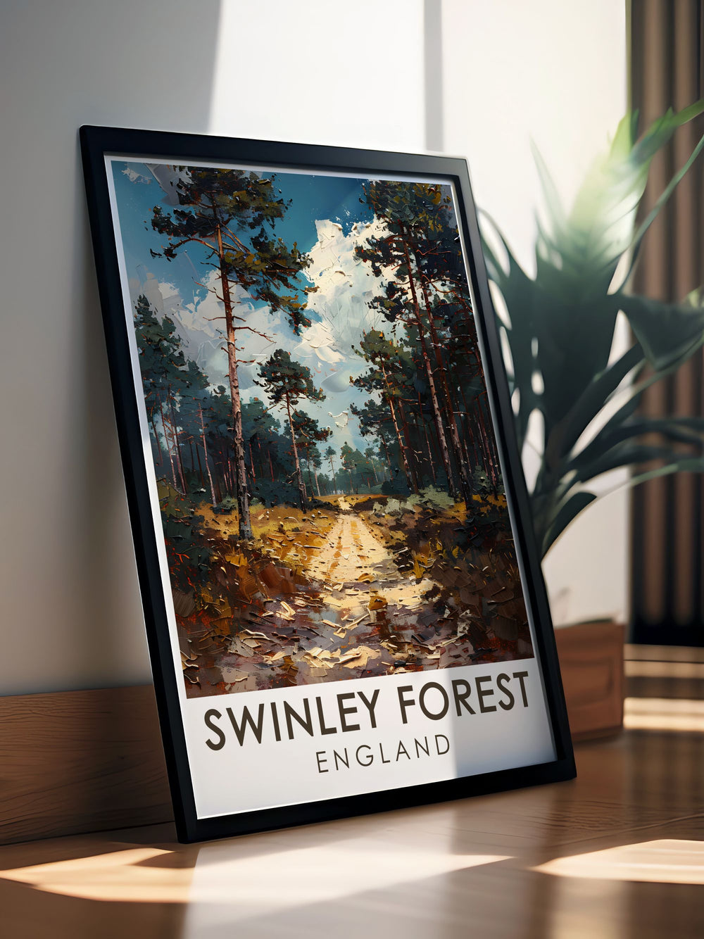 Swinley Forest print of the Tall Pines Area and Mountain Bike Trails captures the spirit of adventure and nature. This elegant home décor is ideal for cyclists and outdoor lovers looking for a stylish framed print to enhance their living room.