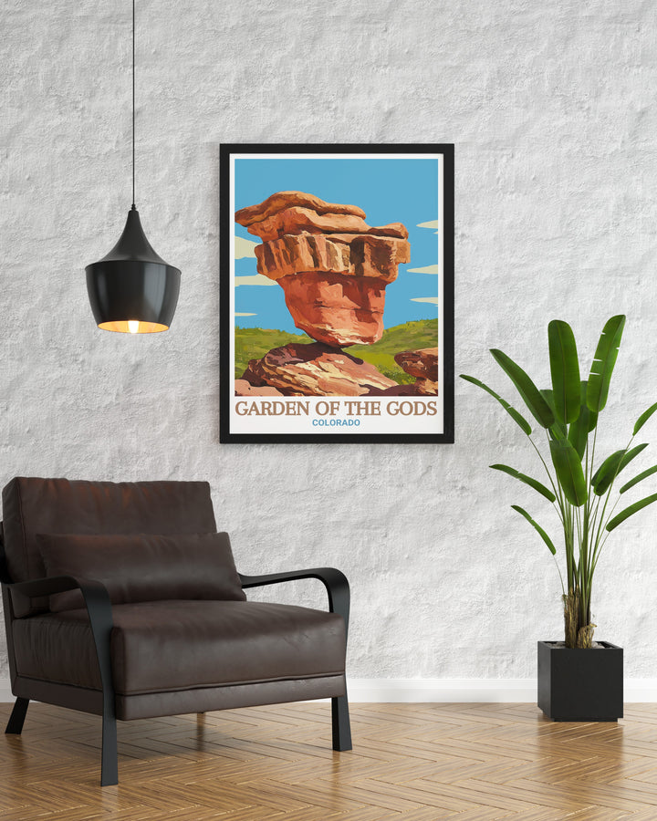 Gardens Gods decor with a beautiful print of Balanced Rock ideal for adding a touch of Colorado to any space