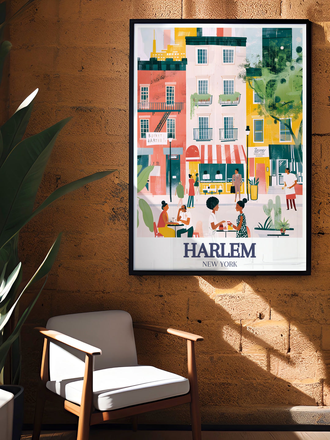 This Harlem travel poster celebrates the iconic 125th Street and the surrounding urban environment. Ideal for travelers and art enthusiasts alike, this poster makes a striking addition to any living space or office.