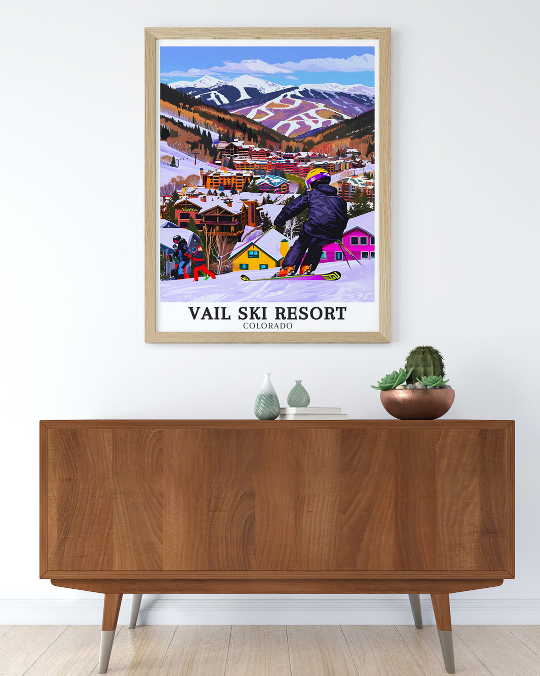 Capture the majesty of Vail Mountain with this canvas art. Highlighting the famous Vail Ski Resort and the exhilarating Golden Peak Terrain Park, this piece is perfect for winter sports lovers and anyone who enjoys the serene beauty of Colorados mountains.