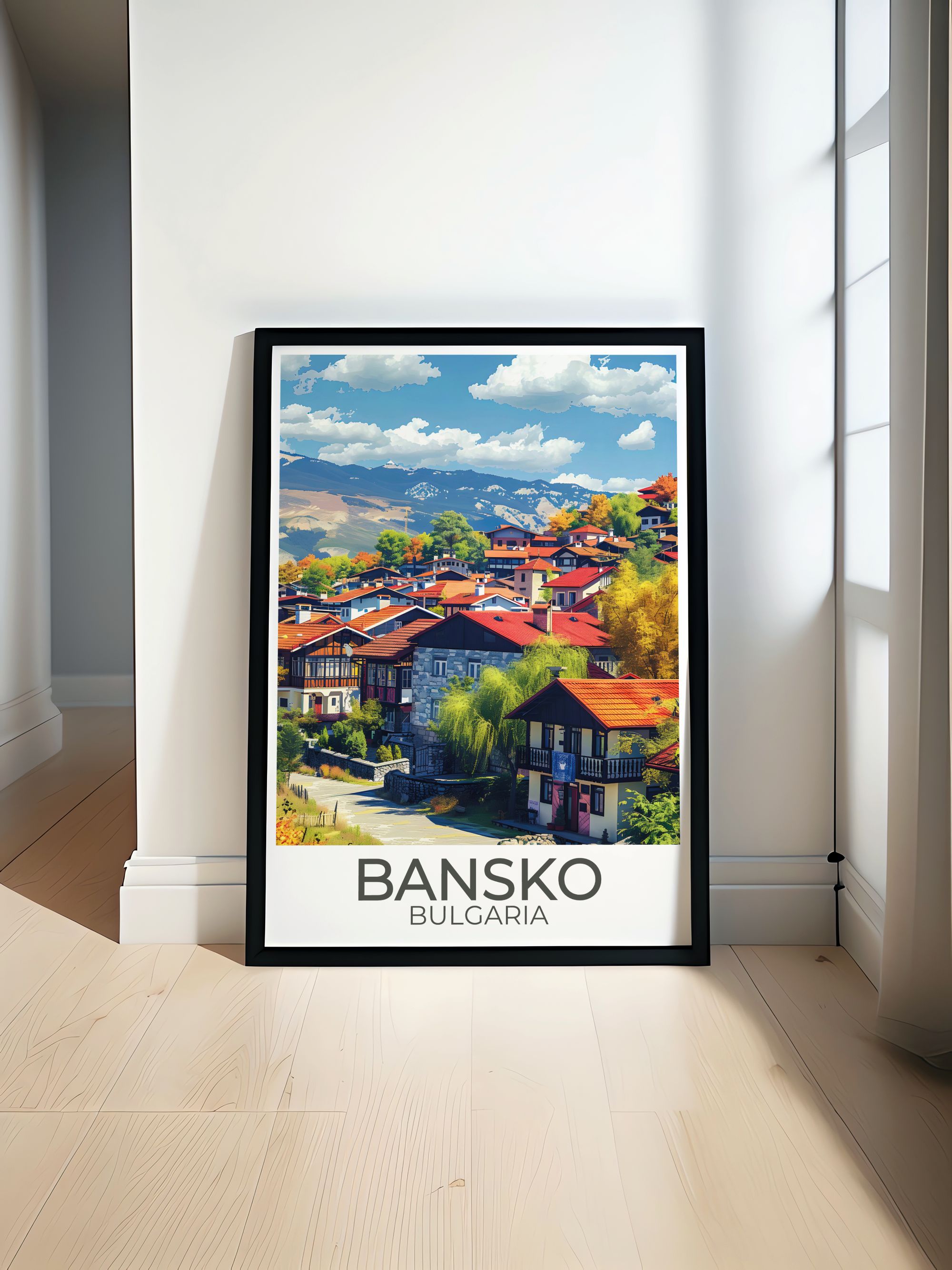 Bulgaria travel poster art displayed in a gallery wall arrangement