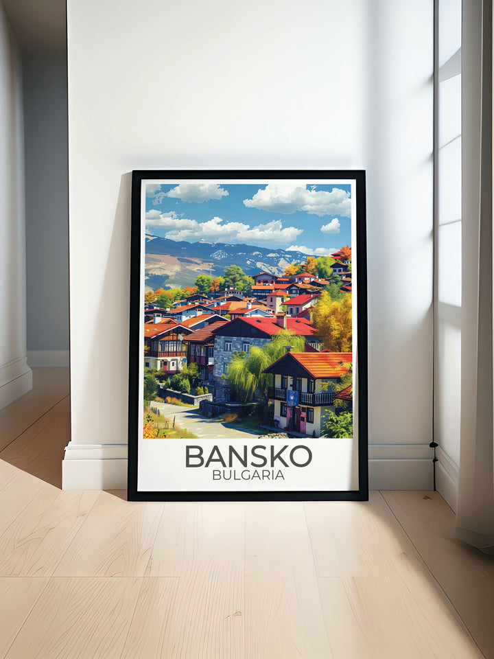 The charm of Bansko, with its lively ski resort and historic old town, is brought to life in this poster, offering a piece of Bulgarias diverse appeal for your home.