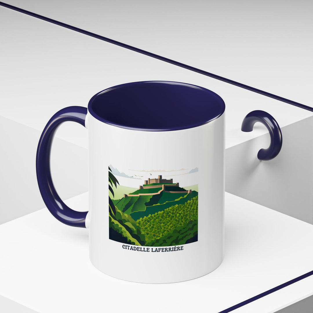 The Laferriere Citadel Haiti mug offers a unique design of the iconic Haitian landmark. Ideal for coffee or tea, it’s made from durable ceramic and is both microwave-safe and dishwasher-safe, combining art with practicality.