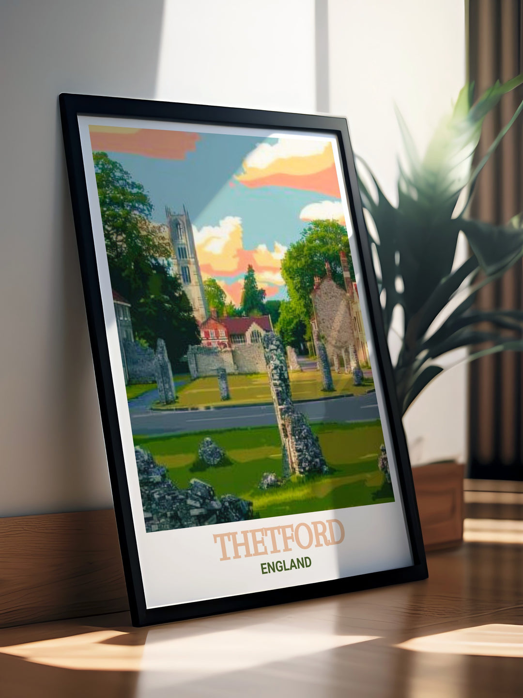 This Thetford Priory poster beautifully captures the essence of one of Englands most significant monastic sites. The detailed artwork brings the ruins to life, making it a perfect piece for history lovers and art collectors alike.