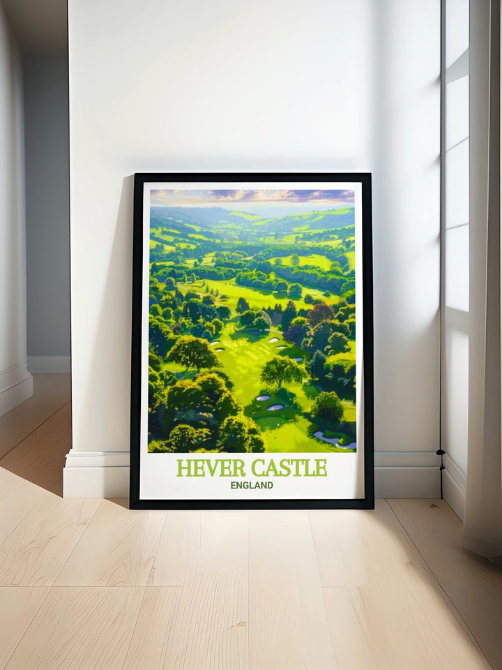 Travel poster of Hever Castle Golf Club showcasing serene landscapes and classic architecture perfect for art and collectibles enthusiasts and home decor