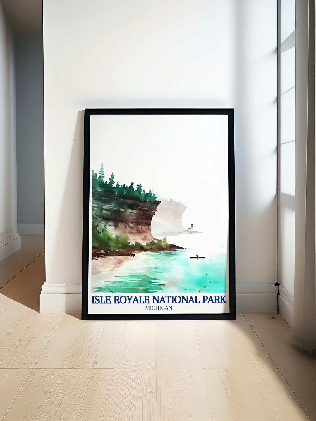 This vintage poster of Windigo Lighthouse pays tribute to its historical significance and timeless appeal. The classic design and striking colors evoke a sense of nostalgia, ideal for those who appreciate the rich heritage of Americas national parks.