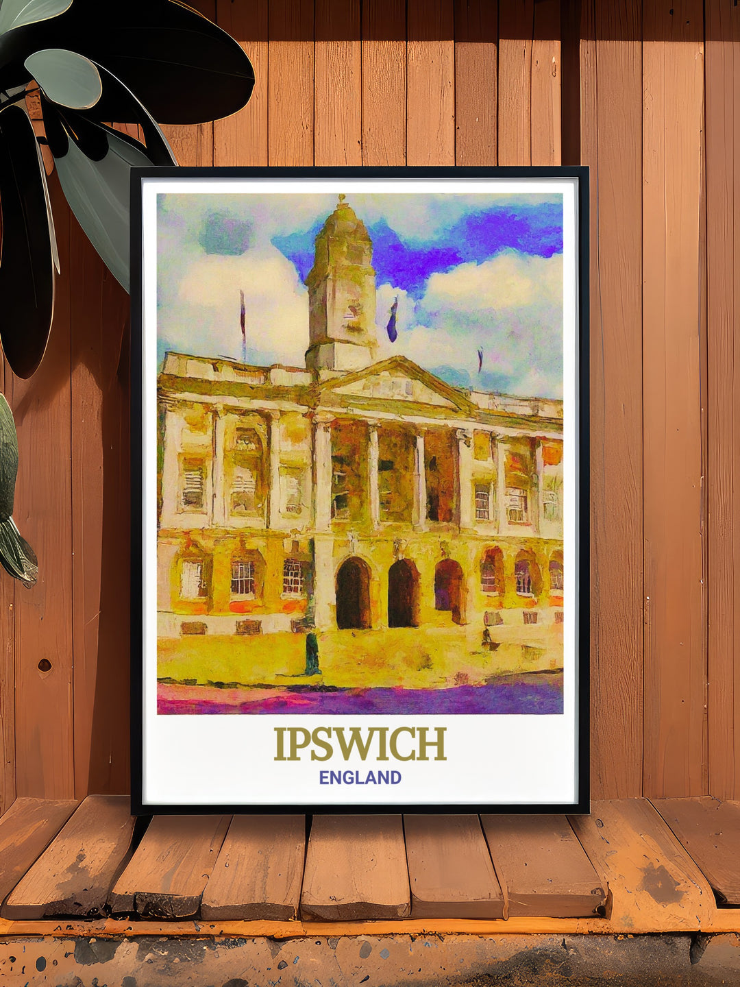 Ipswich Town Hall modern art prints are a sophisticated way to showcase UK architecture in your home. These stunning prints bring a sense of history and elegance to any room making them ideal as living room decor or an England travel gift.