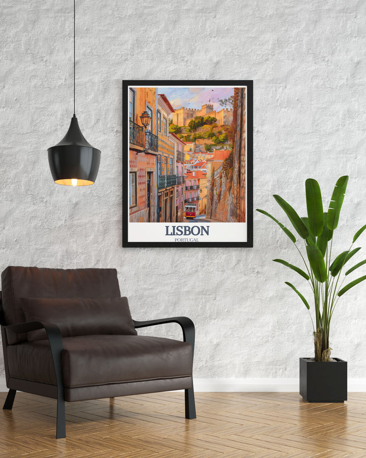 Elevate your home decor with Portugal Wall Poster showcasing Alfama District and Sao Jorge Castle A perfect Lisbon Gift or addition to your own art collection this print captures the unique charm of Portugals capital