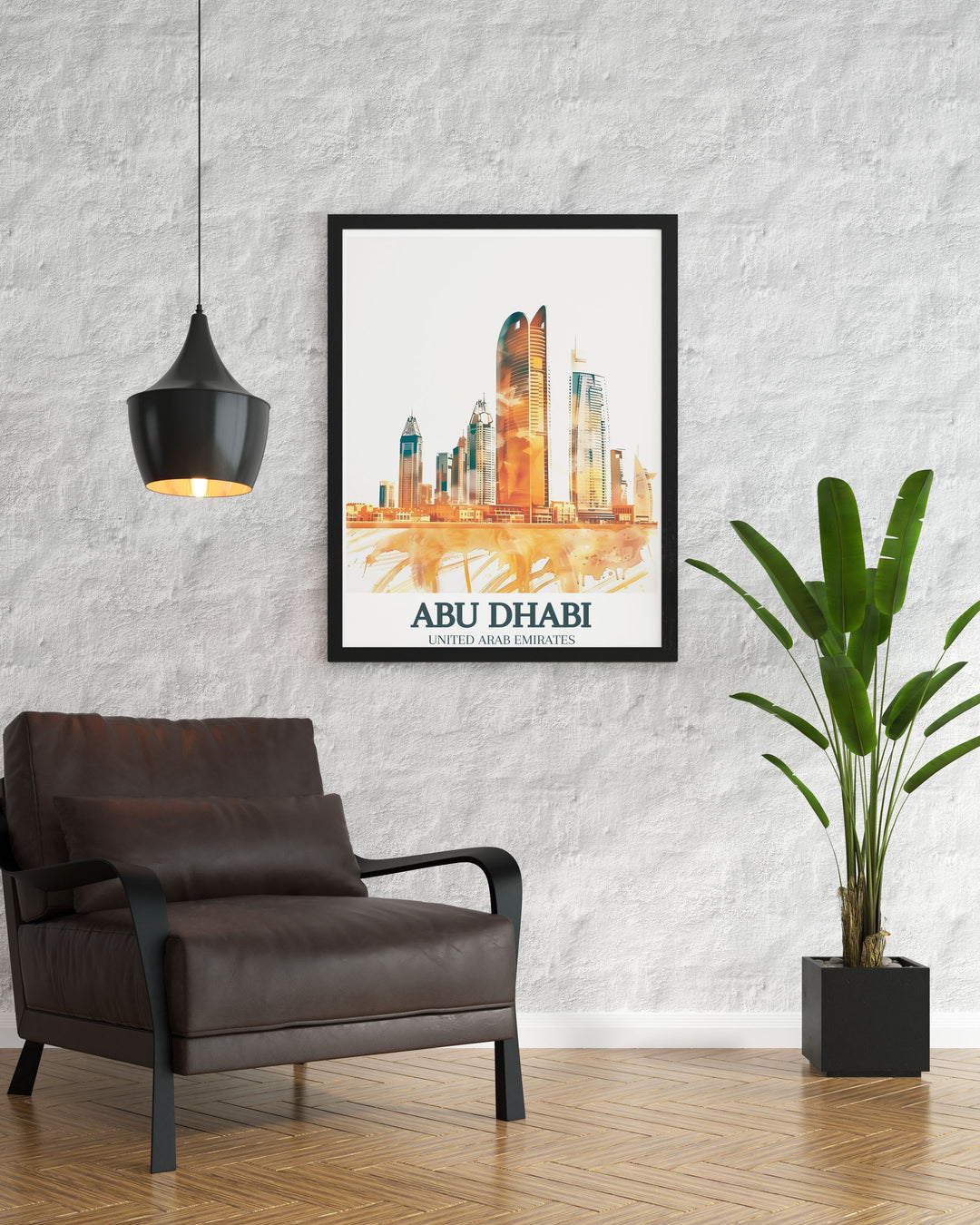Elegant artwork of the Burj Mohammed Bin Rashid in Abu Dhabi. This travel poster highlights the towers impressive design and makes a striking statement in any room. A perfect piece for collectors of Emirates art and architecture enthusiasts.