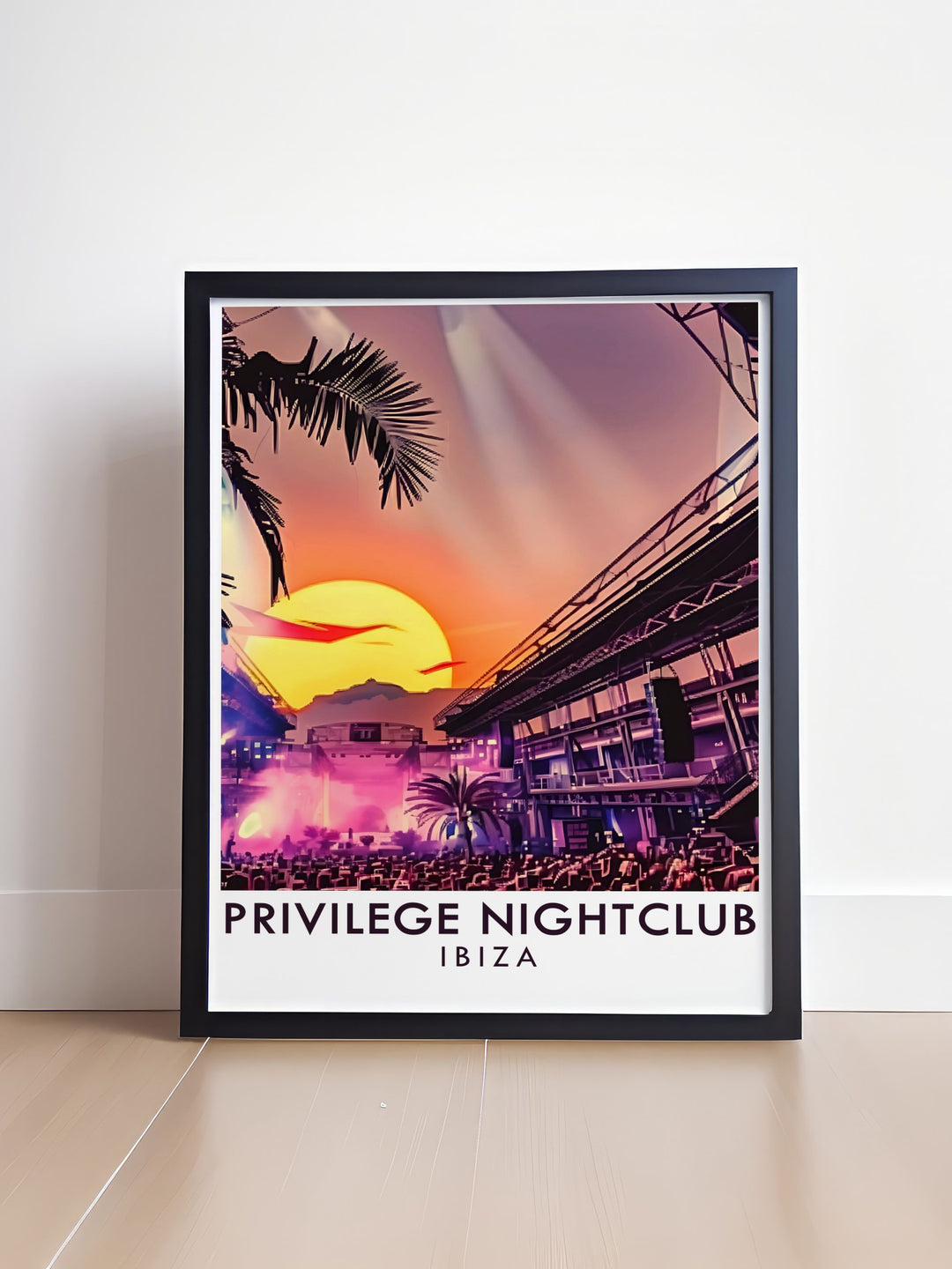 Stage modern decor with Ibiza posters that celebrate the islands vibrant nightlife ideal for dance music enthusiasts and anyone looking to enhance their living space with colorful prints