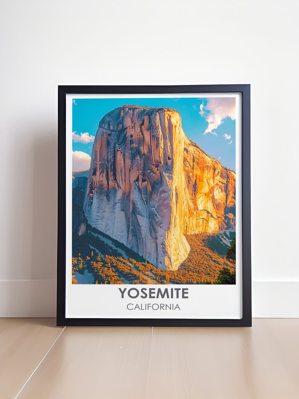 The artwork features Yosemites Half Dome, showcasing its unique shape and challenging hiking trails, perfect for adventurers and nature lovers who appreciate the beauty of this famous granite peak.