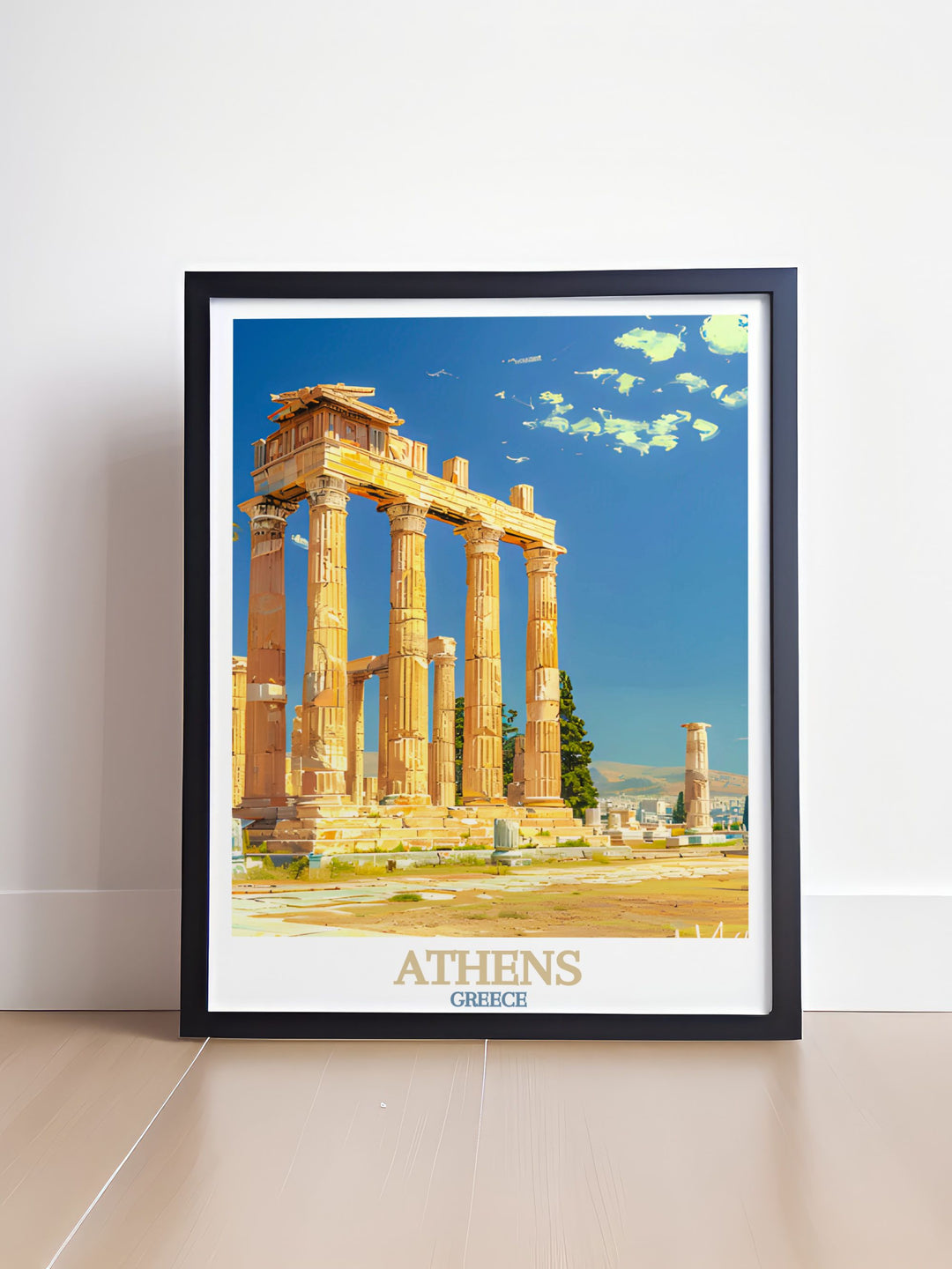 Stunning Athens Georgia photo print highlighting the detailed street map and The Temple of Olympian Zeus. Ideal for wall art decor and perfect as a unique gift for anniversaries birthdays or Christmas.