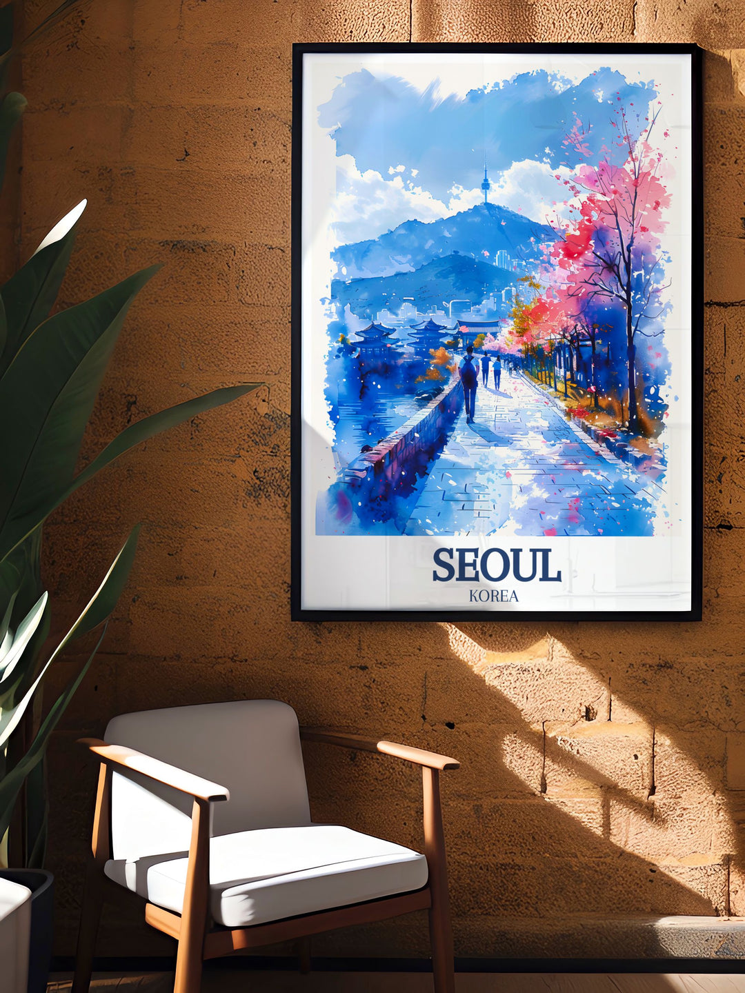 Unique Seoul Wall Decor featuring N Seoul Tower and Bukchon Hanok Village ideal for home decoration and special occasions such as anniversaries birthdays and Christmas perfect for those who love South Korea