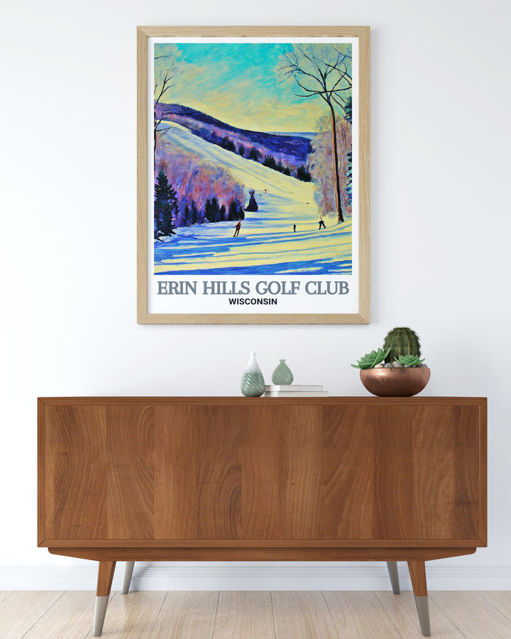 A stunning travel poster featuring Little Switzerland Ski Area, capturing the serene beauty of its snow covered slopes. The print is perfect for winter sports enthusiasts and those who appreciate the tranquility of a winter landscape.