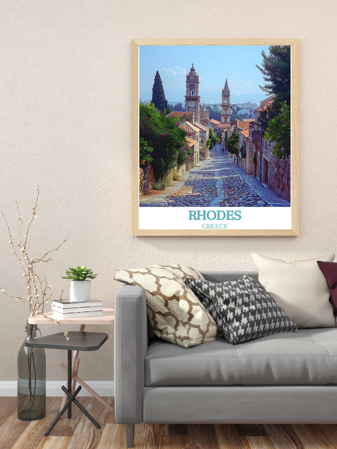 Rhodes Wall Art with Rhodes Old Town UNESCO World Heritage Site presents a beautiful representation of this historic site. This artwork is perfect for anyone who loves Greek history and culture. Enhance your home with this stunning print or give it as a memorable gift.