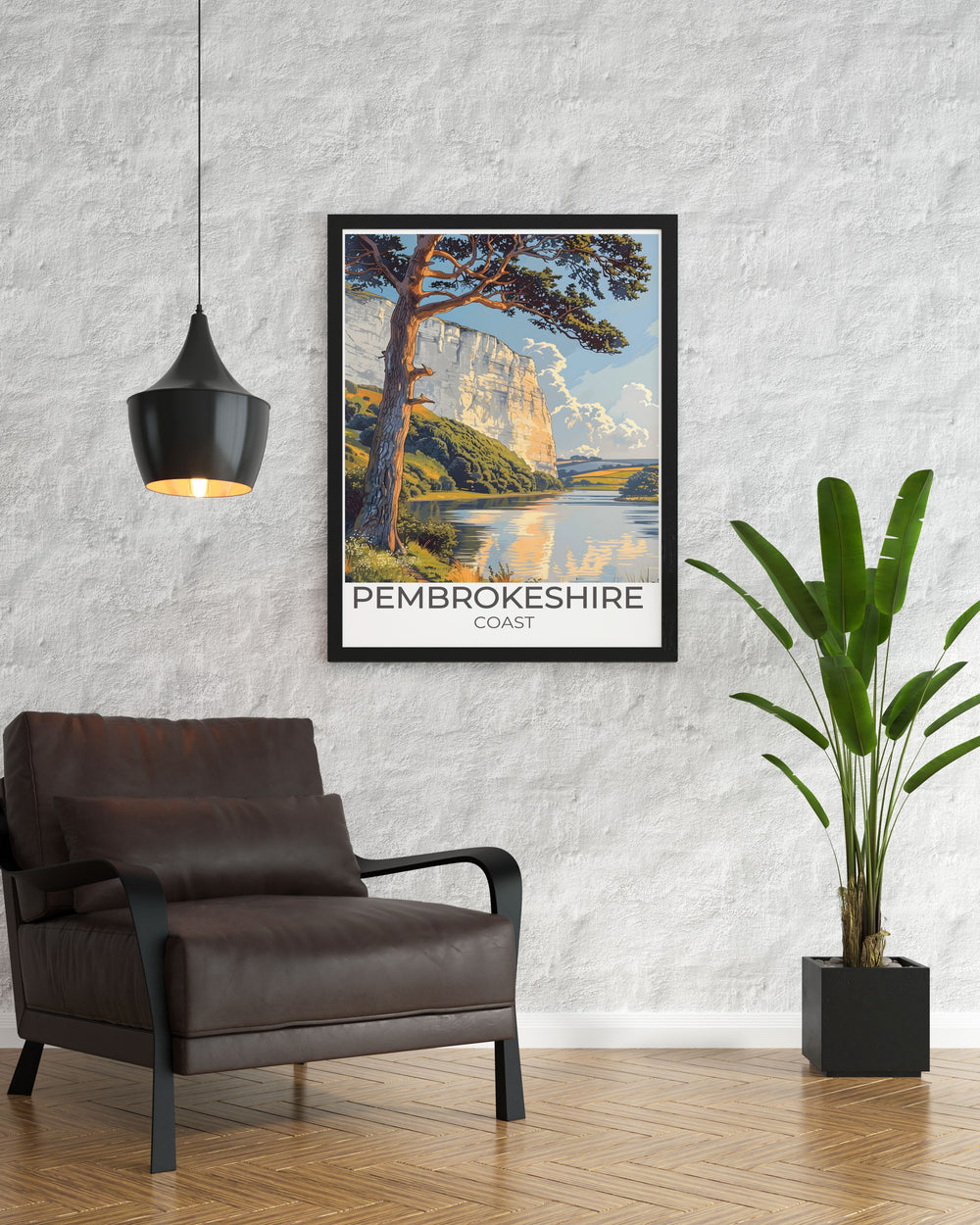 National Park print showcasing Stackpole Estate in Pembrokeshire Coast National Park with a beautiful retro design ideal for vintage travel poster collectors and those looking to bring a piece of Wales national park into their living space.