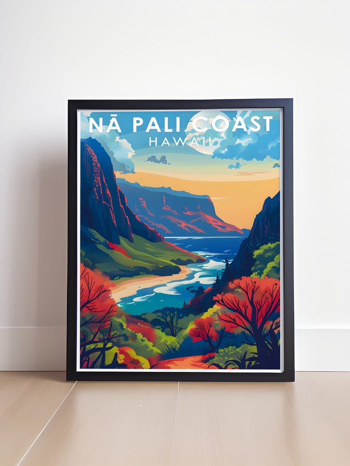 Discover the majestic beauty of Na Pali Coast with our modern prints. These framed prints bring the dramatic cliffs and vibrant ocean hues into your living space.