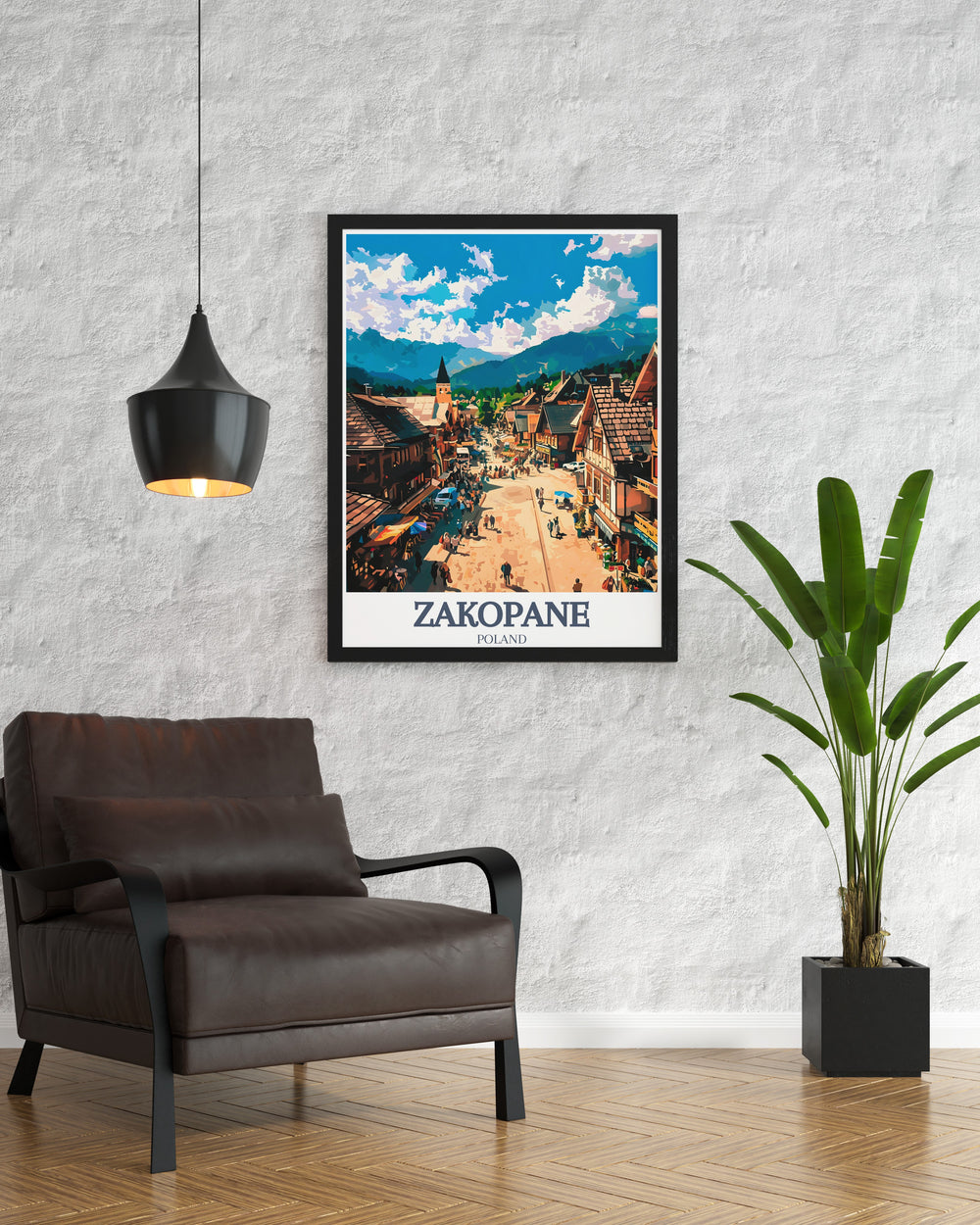 Gubalowka Hill and Krupowki Street Framed Prints featuring a stunning depiction of Zakopanes landscapes ideal for enhancing living room decor and making a memorable birthday or anniversary gift.