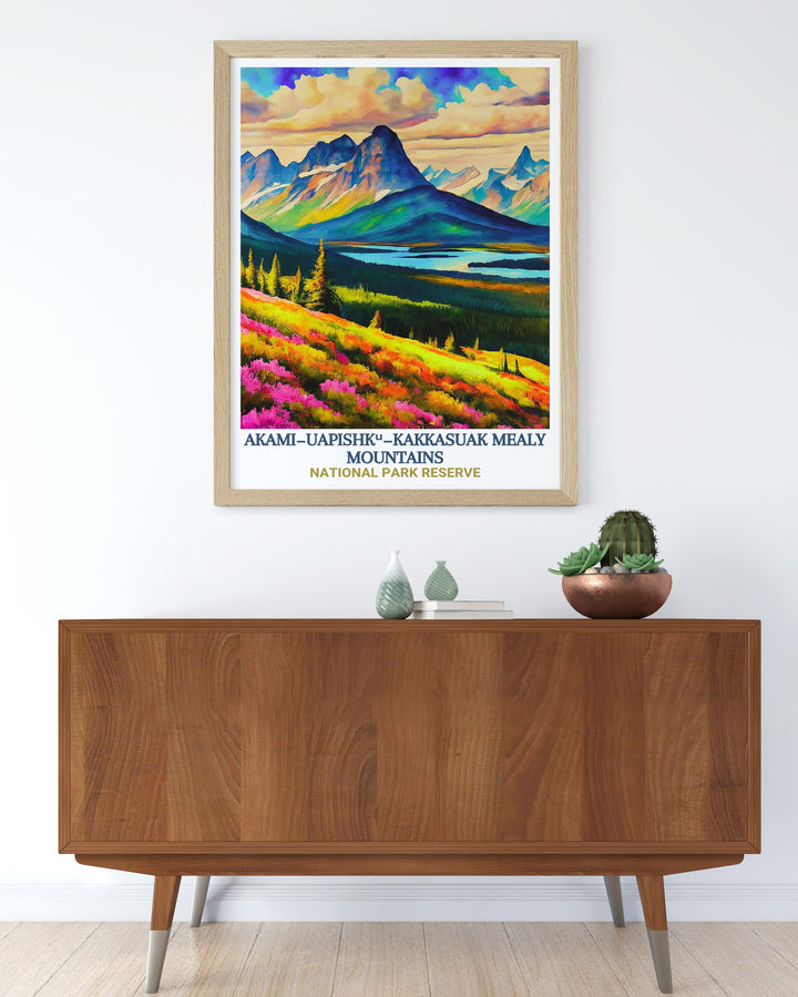 Celebrate the beauty of Labrador Sea and the Mealy Mountains with this vintage travel poster. Showcasing the stunning contrasts between the rugged mountains and serene waters, this print will make a striking addition to any room.