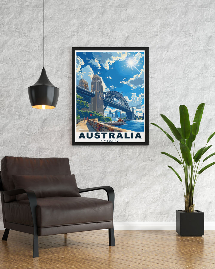 Sydney Harbor Bridges architectural magnificence and Kakadu National Parks serene landscapes are beautifully depicted in this art print, making it a versatile piece for any home decor.