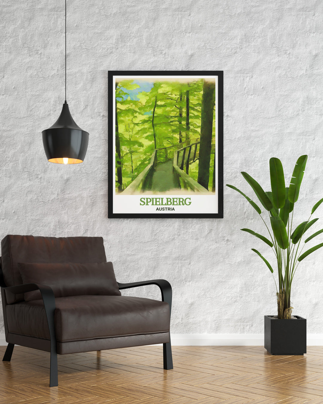 Captivating wall print of Spielberg, Austria, featuring the Rachau Tree Top Walk surrounded by lush greenery. Perfect for nature lovers, this artwork serves as a beautiful reminder of Austrias serene landscapes and is an ideal gift for any occasion.