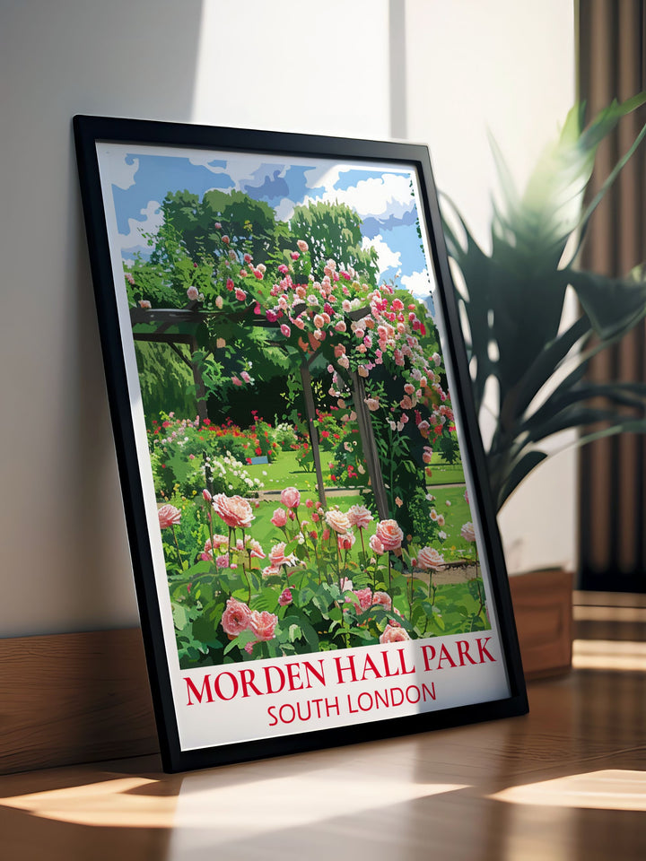 Rose Garden artwork from Morden Hall Park captures the lush greenery and vibrant blooms making it a stunning piece for your living room bedroom or office adding elegance and serenity to any space