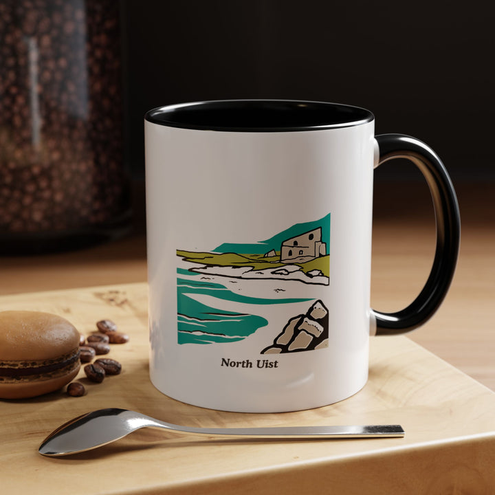 A durable North Uist Scotland Mug featuring colorful artwork inspired by North Uist’s iconic Hebridean landscapes. Made from ceramic, this dishwasher-safe mug is a practical and artistic addition to your collection or a thoughtful gift.