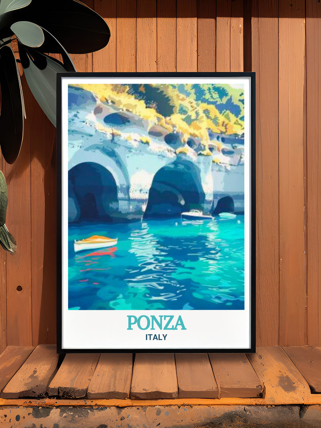 The mysterious caves of Grotte di Pilato in Ponza, Italy, are depicted in this vibrant print. The artwork showcases the dramatic cliffs and clear blue waters that make this site so captivating. Ideal for history buffs and lovers of Italian scenery, this piece adds a touch of coastal elegance to any decor.