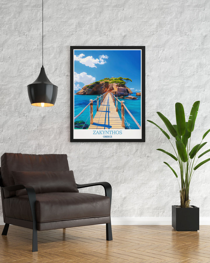 Zakynthos Wall Art featuring the vibrant culture and architectural elegance of Zakynthos Town alongside Cameo Islands peaceful shores, ideal for adding a touch of Greece to any space.