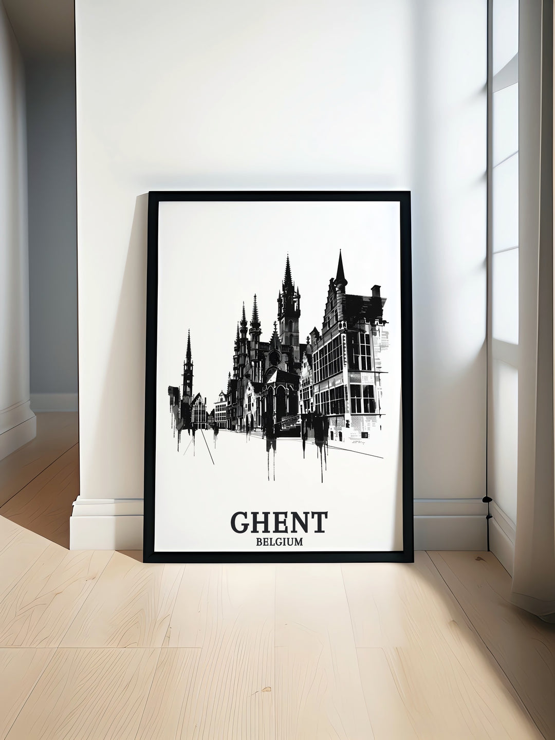 Ghent poster featuring Markt square Cloth Hall Lakenhalle captures the charm of Belgium travel art perfect for elegant home decor and wall art