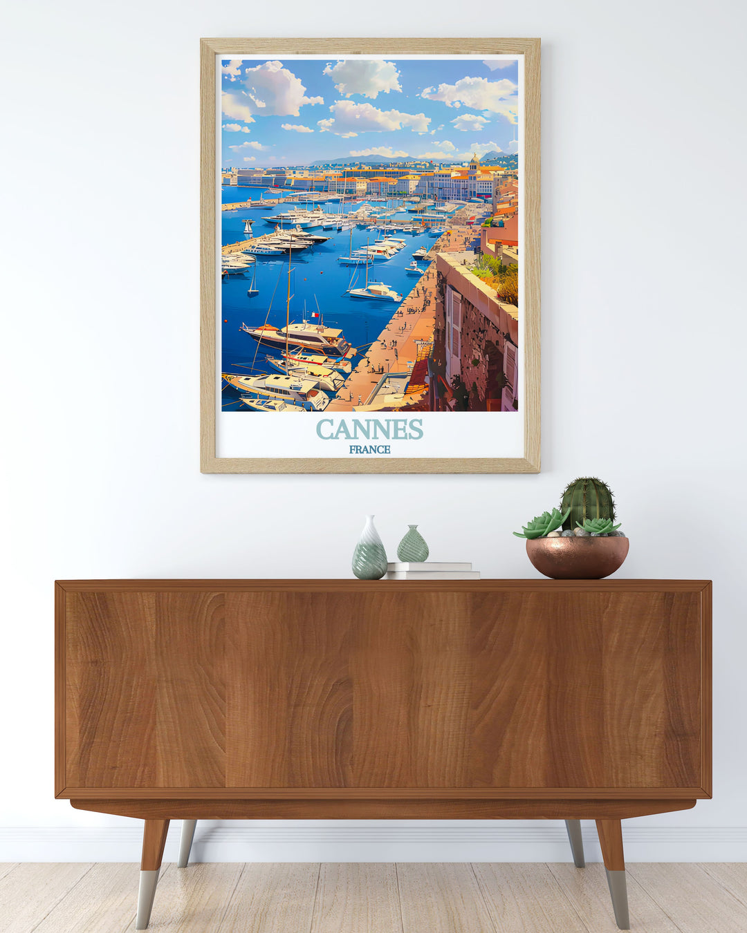 Elegant Le Vieux Port artwork featuring the picturesque beauty of Cannes this France art print brings the charm and sophistication of French culture into your home a stunning piece of France travel art for your collection ideal for enhancing any interior space