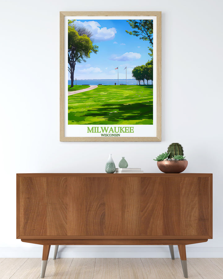 Modern Veterans Park decor print featuring serene park views and colorful illustrations perfect for adding a unique and stylish touch to any home or office space with a focus on nature and tranquility