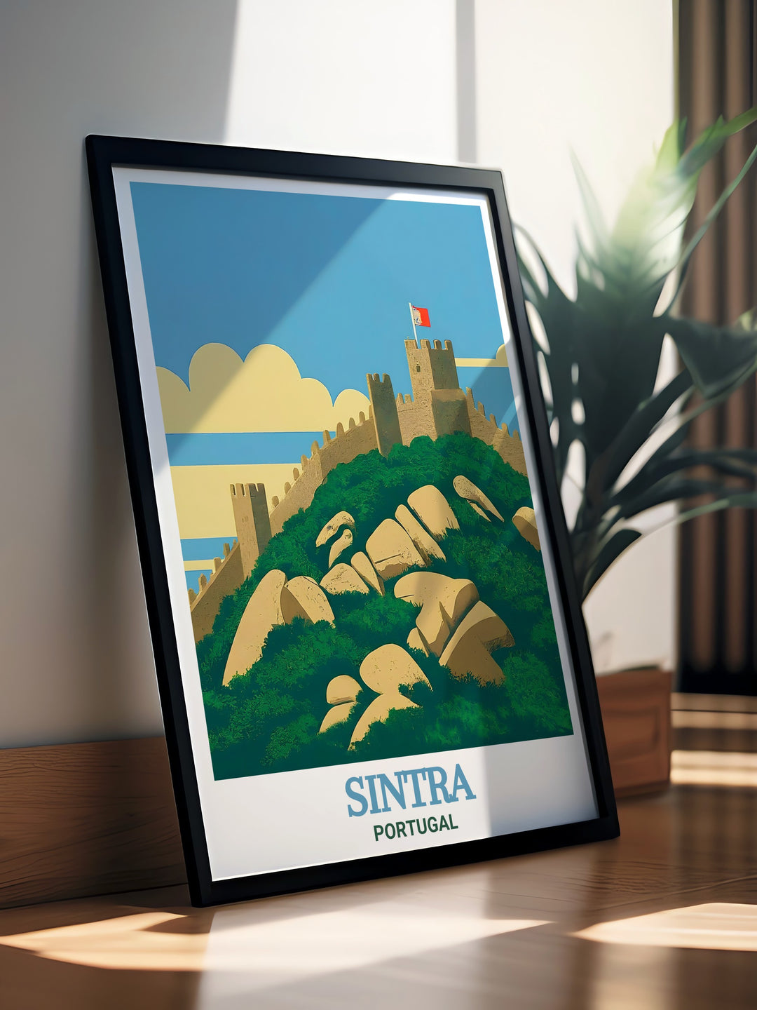 Bring a piece of Portugal into your home with this Moorish Castle travel poster from Sintra. The detailed design highlights the timeless beauty of this ancient fortress and the surrounding scenery, creating a captivating piece of wall art for any space.