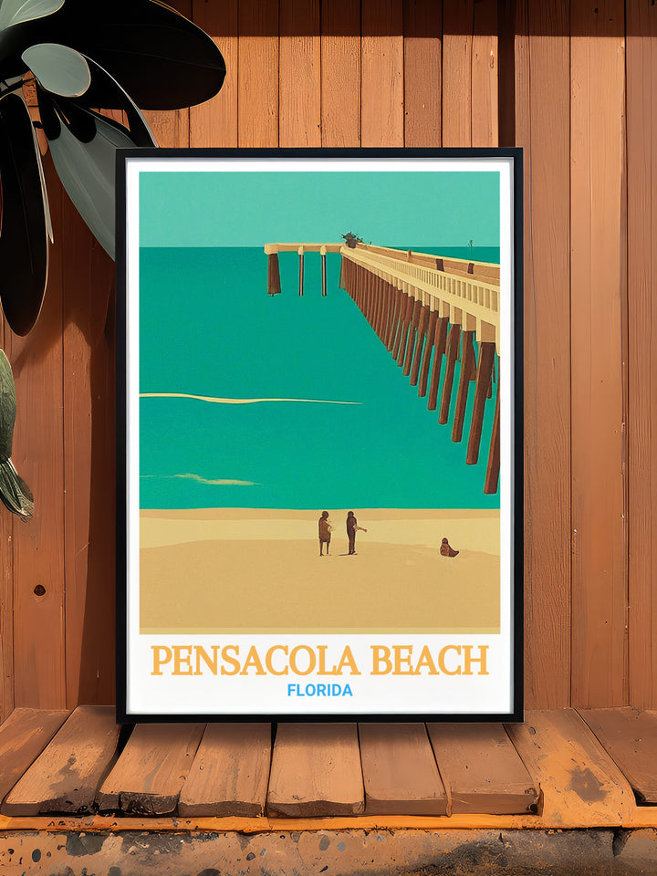 Captivating canvas print of Pensacola Beachs Pensacola Beach Pier, highlighting the lush coastal beauty of Florida. Perfect for adding a touch of elegance to your space. This print brings the peaceful beauty of Floridas coastline into your home.