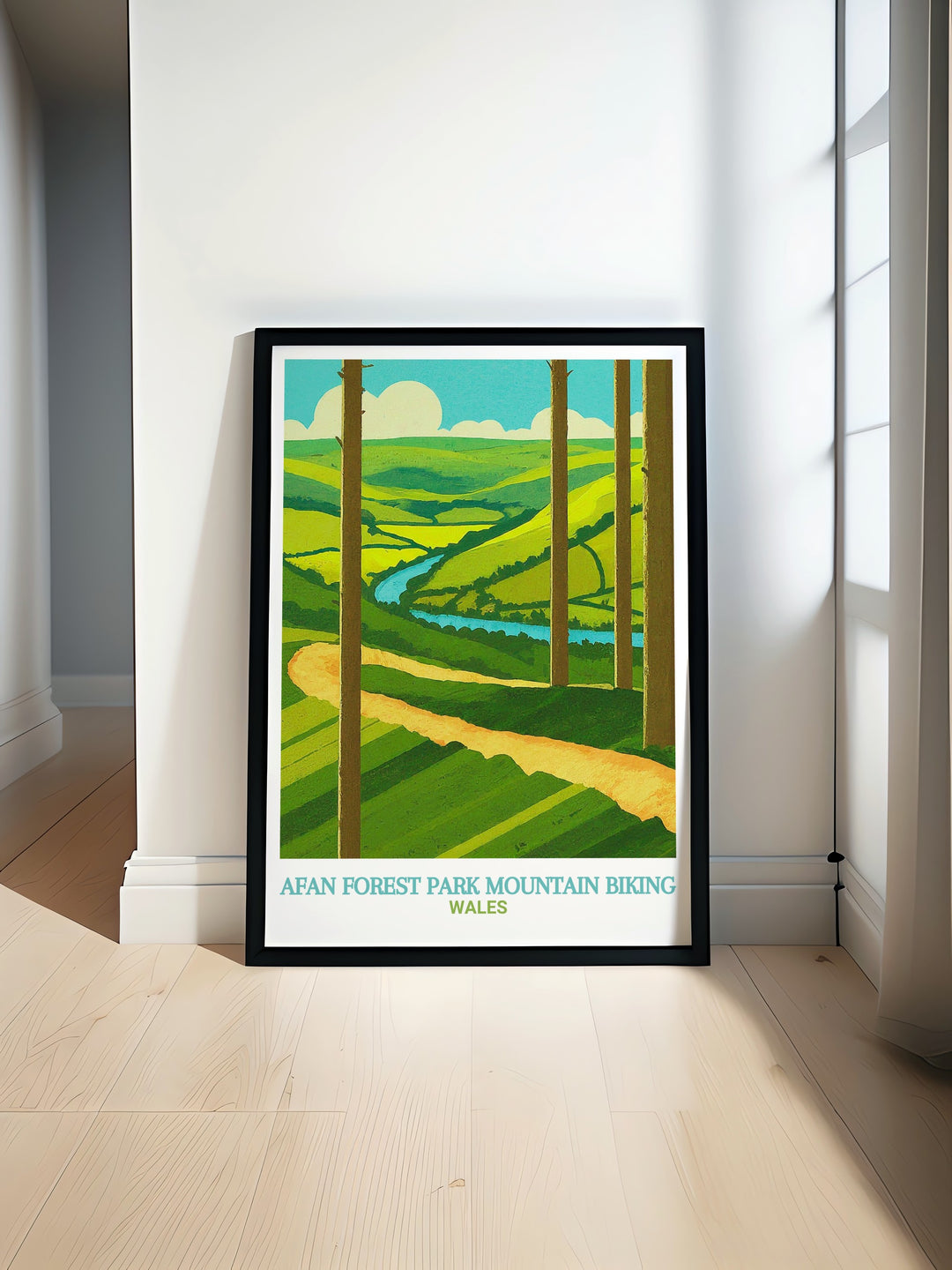 Afan Forest Park mountain biking poster print showcasing the exciting Penhydd Trail in South Wales. This cycling wall art brings the rugged beauty of the forest and trails into your home, ideal for biking enthusiasts or nature lovers seeking a piece of South Wales adventure.