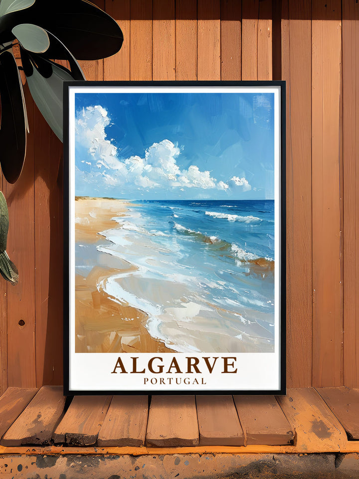 This poster features the beautiful Algarve Beach with its expansive views and tranquil waters, capturing the essence of Portugals coastline and adding a serene touch to your decor.