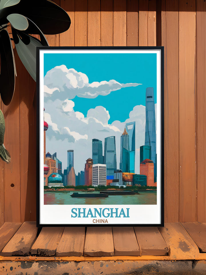 Featuring the iconic view of The Bund, this Shanghai art print beautifully highlights the blend of old and new architecture along the waterfront. Ideal for adding a touch of global culture to your space, this travel poster is a unique way to celebrate the beauty of Chinas most famous city.