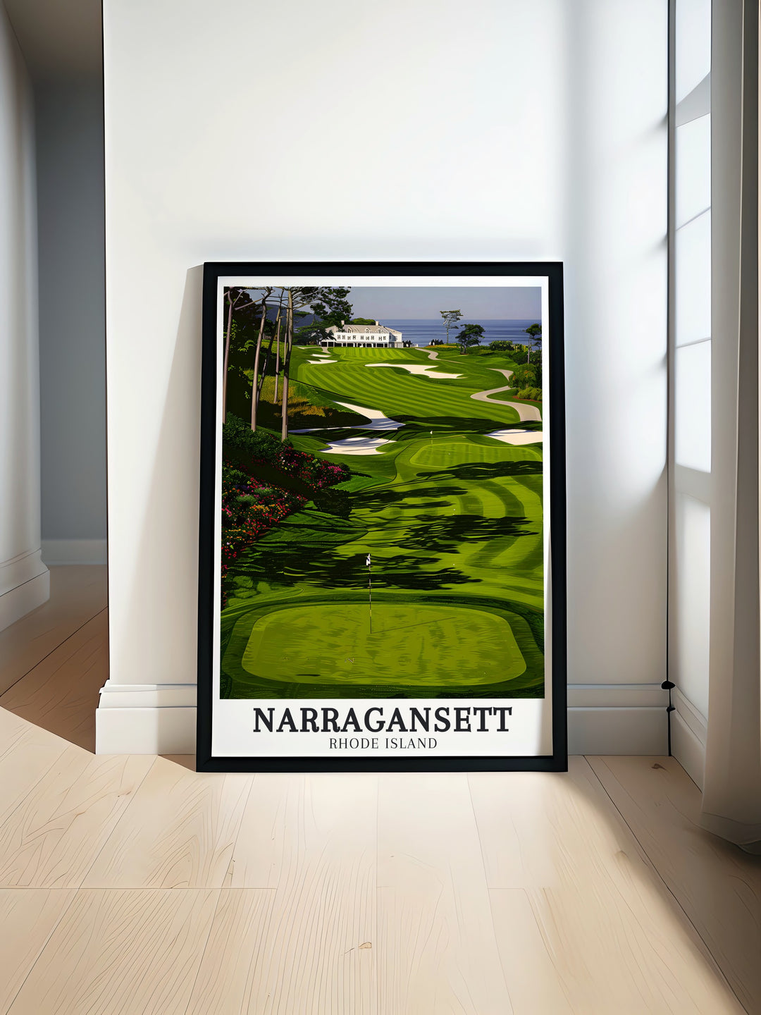 The Dunes Club clubhouse on the Rhode Island coast features in this stunning Narragansett artwork perfect for adding coastal charm to your home with elegant prints and modern decor