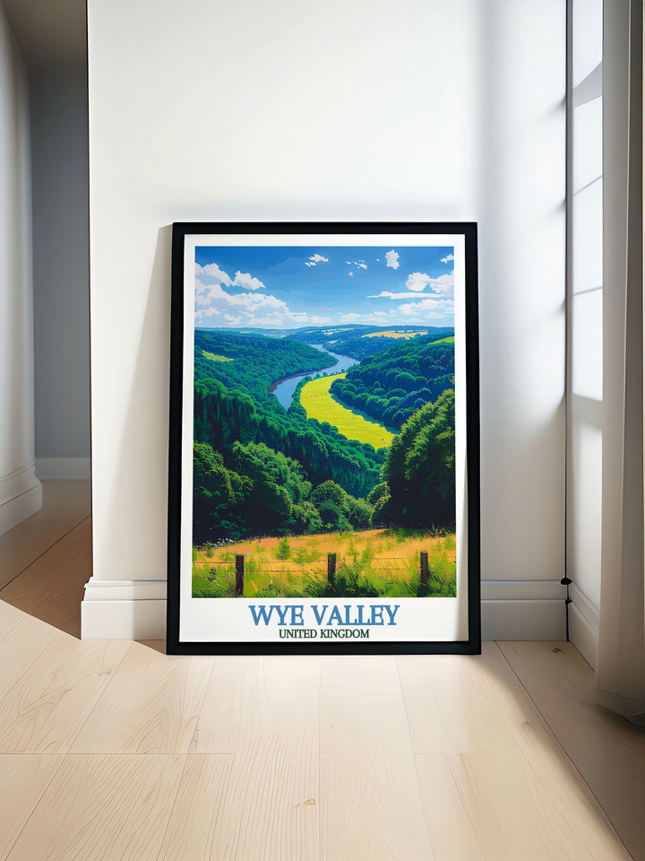 Symonds Yat Rock modern print showcasing the majestic views of Herefordshire and Gloucestershire. Ideal for adding a classic and elegant touch to your nature wall art collection.