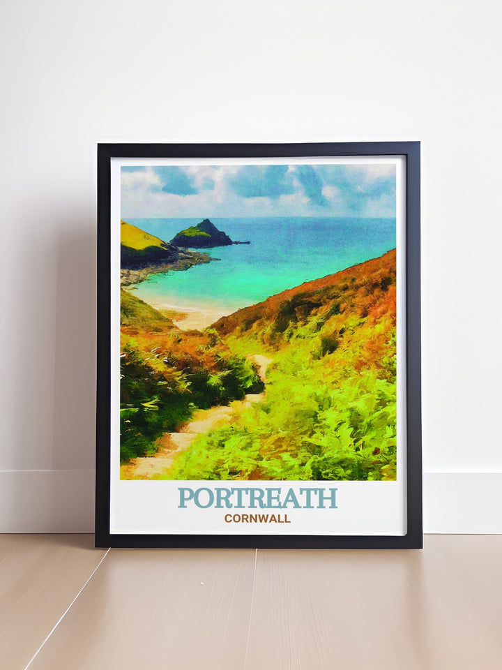 Portreath, nestled on Cornwalls north coast, is a tranquil village known for its scenic beauty and peaceful atmosphere. This print captures the essence of Portreath, highlighting the serene harbor and stunning coastal views. Perfect for those who appreciate the quiet charm of Cornwall, this artwork adds warmth to any space.