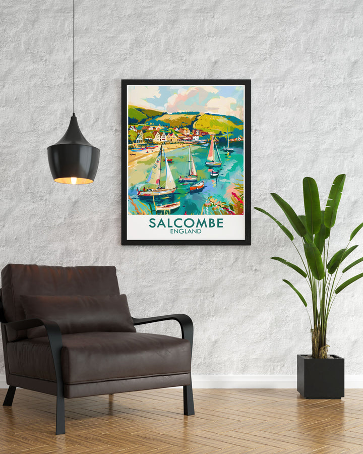 Salcombe Harbor modern prints bring the serene beauty of this coastal town into your home with their elegant design and vibrant colors