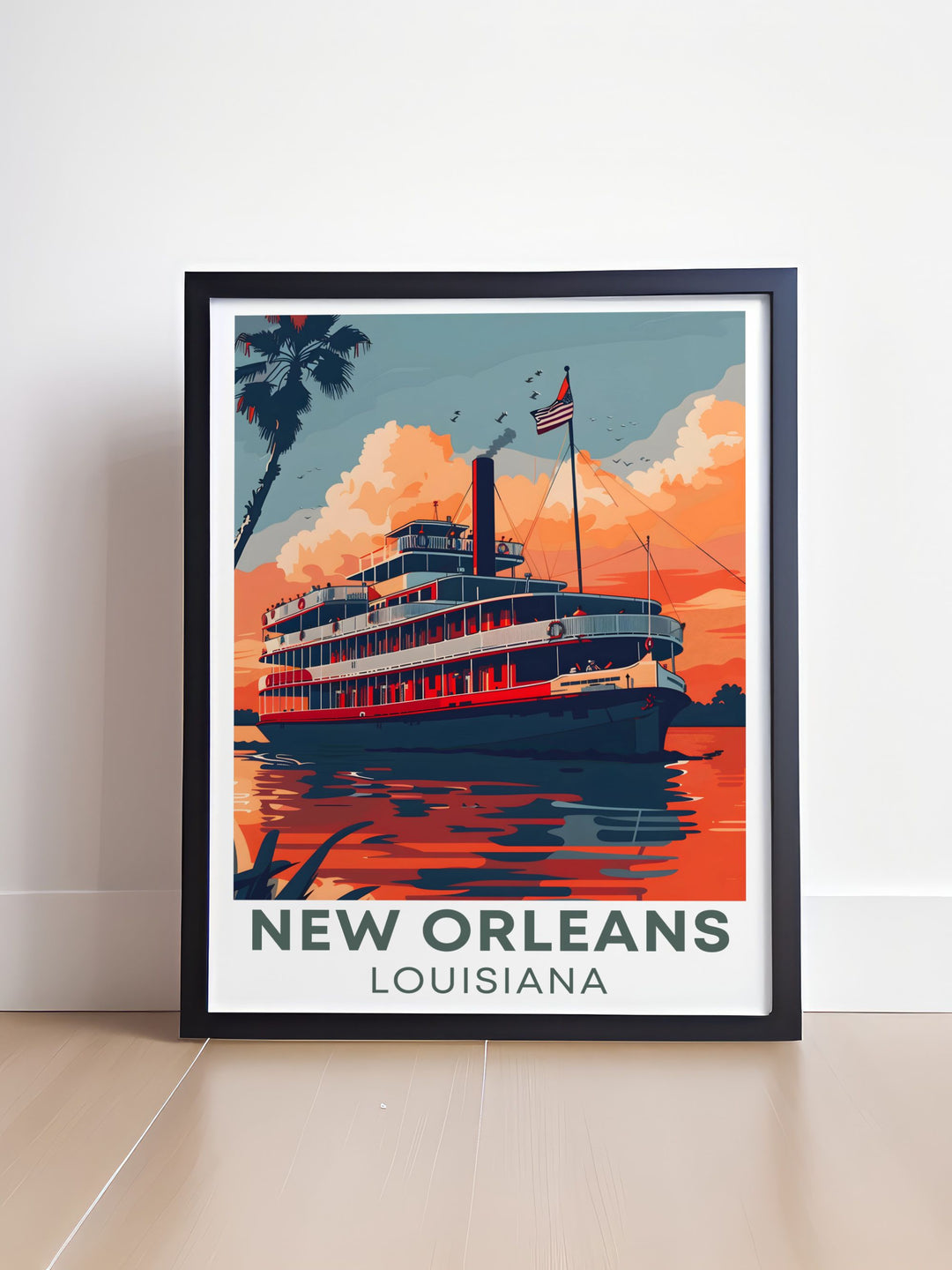 Captivating Steamboat Natchez artwork highlighting the beauty of the Mississippi River in New Orleans a perfect piece for those who love Louisiana travel art and want to bring a touch of elegance to their home or as a unique gift